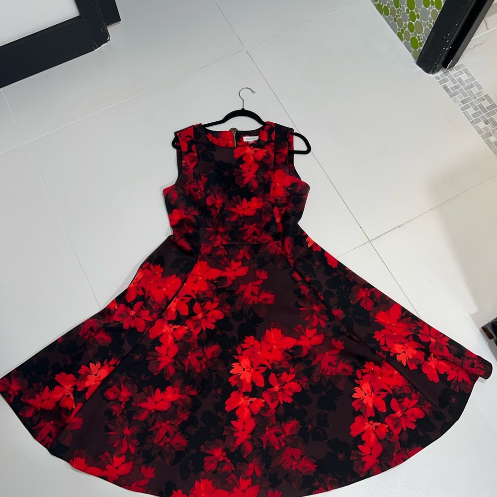 Floral Red and Black Dress